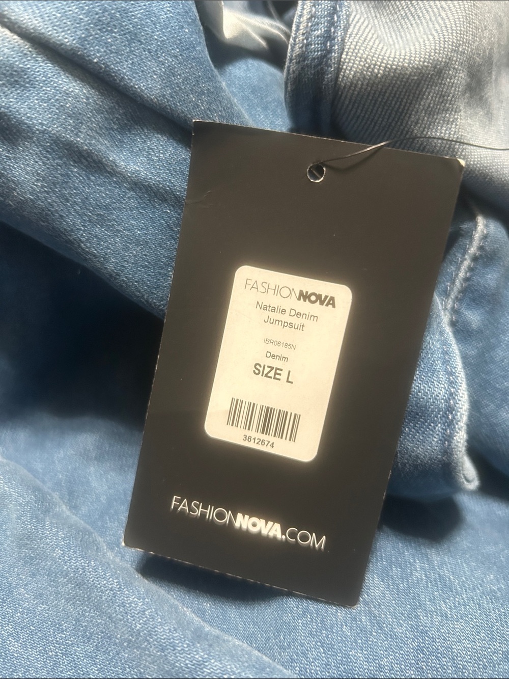 Fashion Nova Blue Denim Wide-Leg Jumpsuit with Tie Waist - Picture 5 of 5